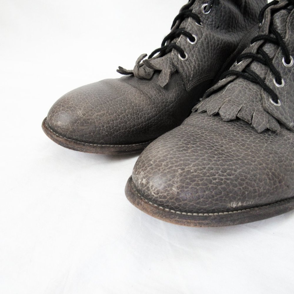 VINTAGE 1980s Justins Pebbled Leather Lace up Boots Cowboy Western-10.5 D Mens - Picture 7 of 15